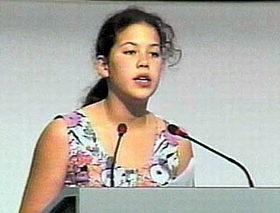 Severn, age 12, at Earth Summit in Rio