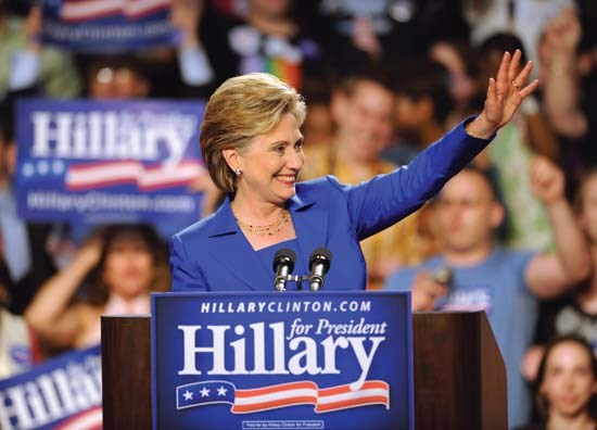 Hillary campaigning for democratic candidate. (http://www.britannica.com/EBchecked/topic-art/121809/117633/Hillary-Clinton-waving-to-supporters-at-Baruch-College-New-York)