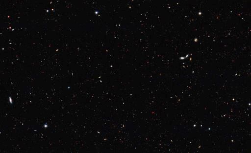 This image made available by NASA, ESA/Hubble on Thursday, Oct. 13, 2016 shows a portion of the southern field of the Great Observatories Origins Deep Survey to recalculate the total number of galaxies in the observable universe. In a report published on Thursday, an international team of astronomers, led by Christopher Conselice, Professor of Astrophysics at the University of Nottingham, have found that the universe contains at least two trillion galaxies, twenty times more than previously thought. (NASA, ESA/Hubble via AP)
