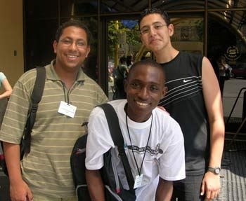 Rashid Peters and two Egyptian students at iEARN's 2004 conference in Kosice, Slovakia.