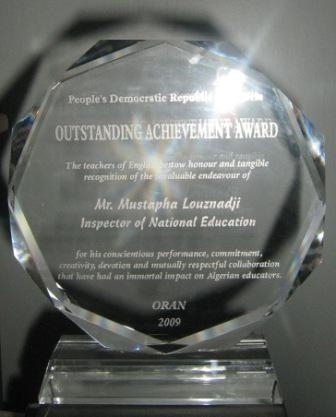First Outstanding Achievement Award 2009<br>(www.eltalgeria.webs.com)
