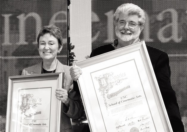 Dean Elizabeth Daley and Director George Lucas (http://www.malibumag.com/)