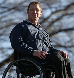 Hansen outside of his foundation headquarters. (http://www.2space.net/news/article/333837-1296566408/canada%26%238217%3Bs-%26%238217%3Bman-in-motion%26%238217%3B-rick-hansen-poses-for-a-photograph.html (The Canadian Press/Darryl Dyck))