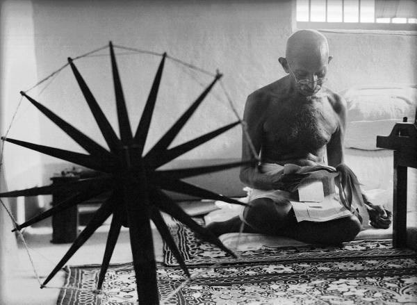 Gandhi at the Spinning Wheel (http://iconicphotos.wordpress.com/2009/05/07/gandhi-at-the-spinning-wheel/ (Margaret Bourke-White))
