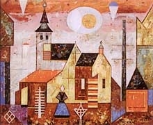 Fulla's painting, "Sun Over Church," Courtesy of SNG and the Slovak Spectator newspaper <P>