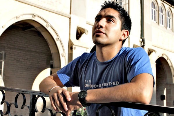 Undocumented UCLA student Carlos Castellanos speaks with a news media member in August 2012 in Los Angeles. TheDream.US fund has raised about $25 million to provide scholarships for high school graduates brought to the US as children.  <P>Jonathan Alcorn/Reuters/File