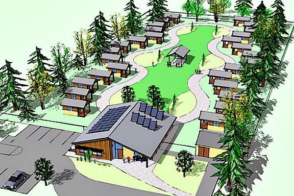 An architect's rendering of Quixote Village in Olympia, Wash.  <P>Courtesy of Panza