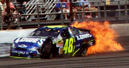 jimmie johnson photos. Johnson#39;s car blows up at