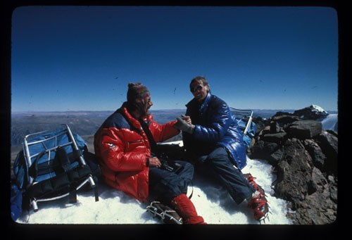 Murph with Jean-Michel Cousteau on Mt. Mismi, the headwaters of the Amazon River at 18,600 feet...too high for an ocean guy. (Richard Murphy)