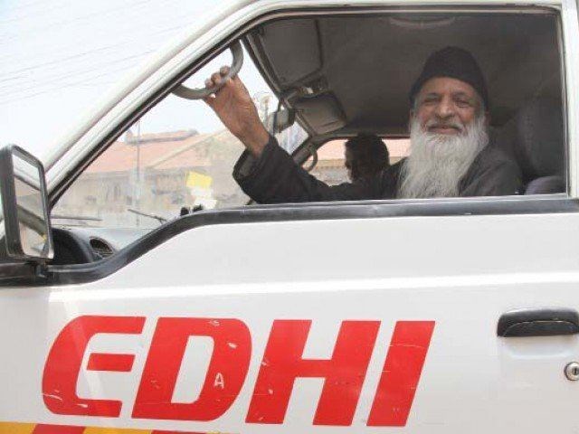 Edhi driving an Edhi Ambulance  (https://tribune.com.pk/story/267674/pakistans-moth ())