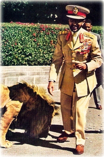 Haile Selassie, the Lion of Judah, and a lion representing Ethiopia's national animal