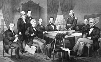 President Lincoln (Center) with his cabinet. (http://www.britannica.com/biography/Abraham-Lincol ())