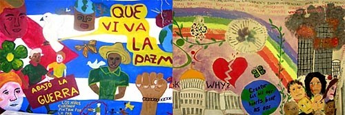 Details from two separate murals done by children in Cuba and Canada.