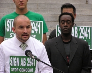 Adam, with Don Cheadle, speaking about the importance of targeted divestment.