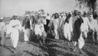 Gandhi leading the salt march (http://www.history.com/this-day-in-history/india-a ())
